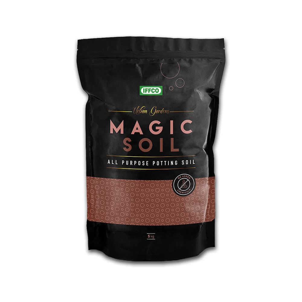 IFFCO Urban Gardens - Magic Soil - 5Kg - Soil Less Potting Mix for Plants, with Organic Fertilizer & Seaweed, Ready to Use, Fill More Pots as Light Weight & High Volume
