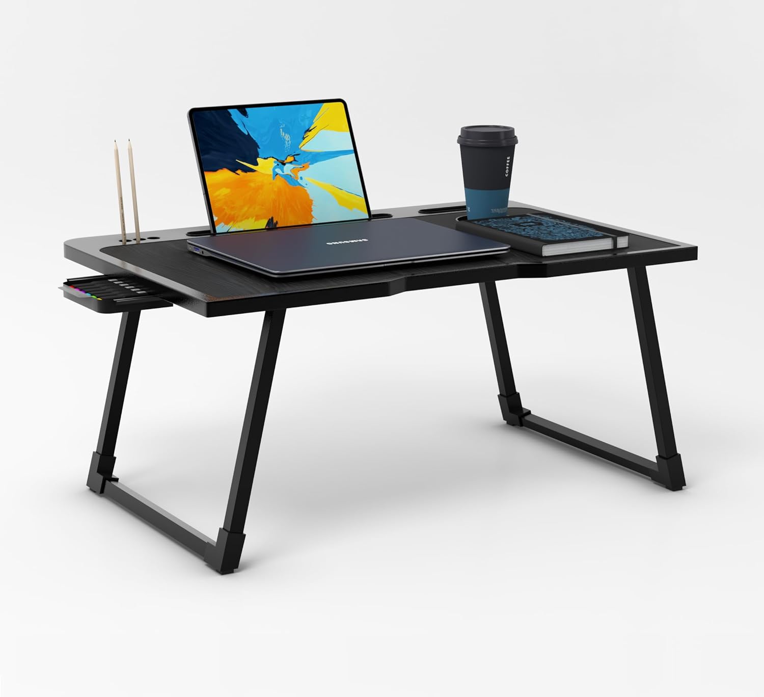 Wood Multipurpose Foldable Laptop Table with Cup Holder | Table Home Study Writing Table, Foldable and Portable