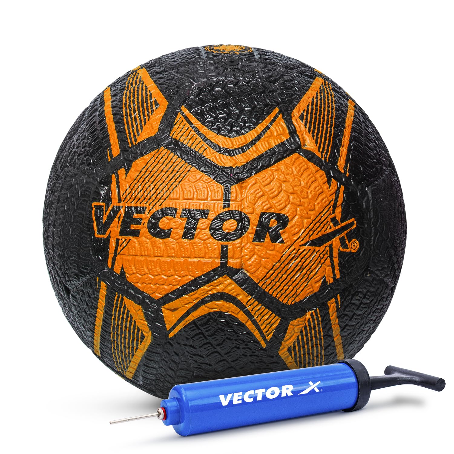 Vector X Street Soccer Rubberized Moulded Football with Pump Soccer Training Ball Suitable for Hard Ground Football for Men Women Size 5 Orange Black