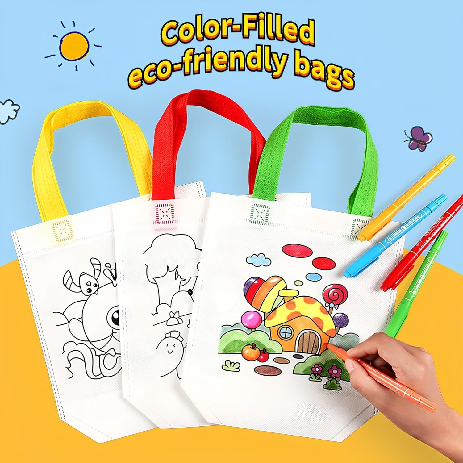 HASTAP DIY Eco-friendly Graffiti Bag Children Reusable Handmade Canvas Painting Non-woven Bag Kids
