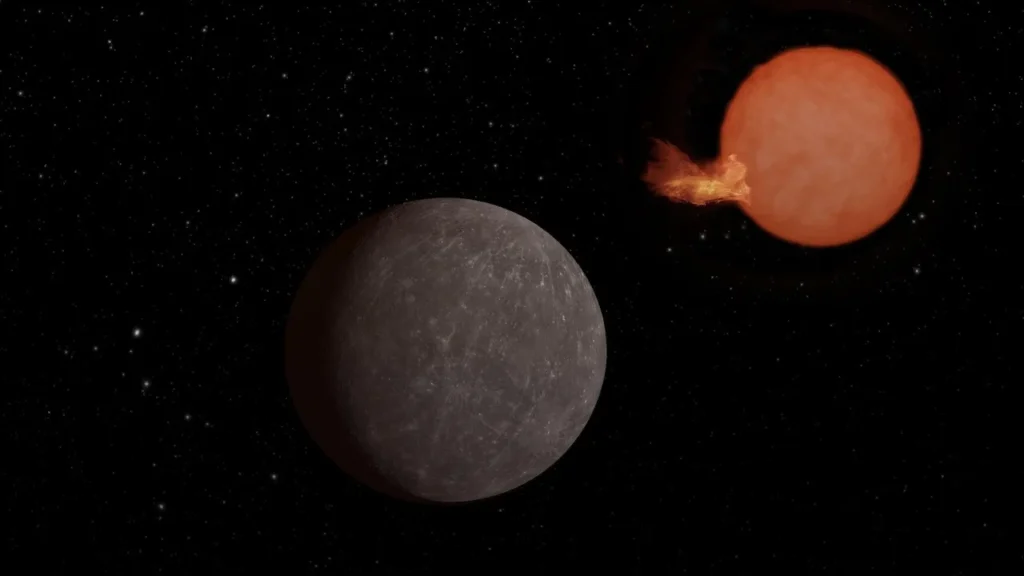 Conceptual illustration of the exoplanet SPECULOOS-3 b around its red dwarf star. The planet's radius is equal to that of Earth, and its star is slightly larger than Jupiter's but far more massive.
Credit: NASA/JPL-Caltech