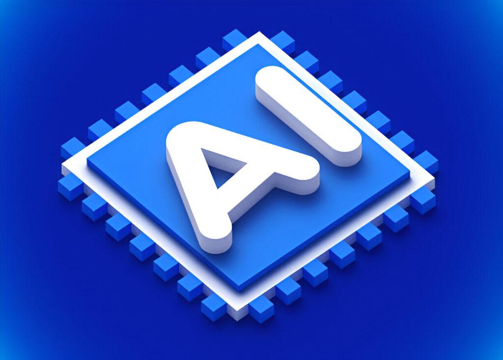 Artificial intelligence computer processor computing CPU AI 3D text design element concept symbol.