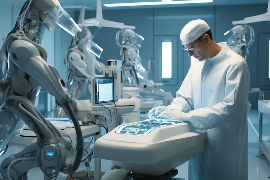 Surgical robot assisting in a complex medical proc.