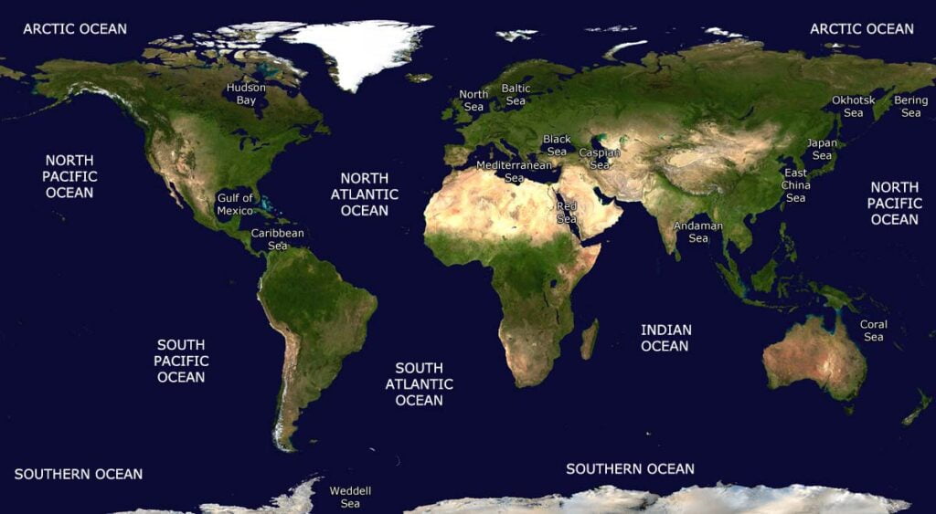 Border of seas and oceans in the earth(sea and oceans boundaries)