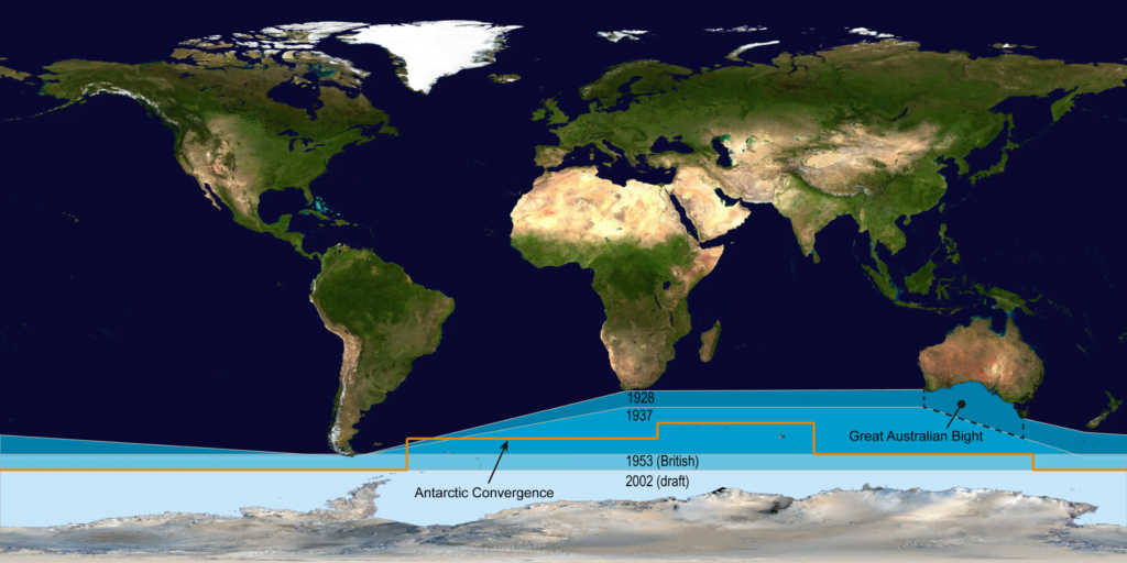 The International Hydrographic Organization's delineation of the "Southern Ocean" has moved steadily southward since the original 1928 edition of its Limits of Oceans and Seas