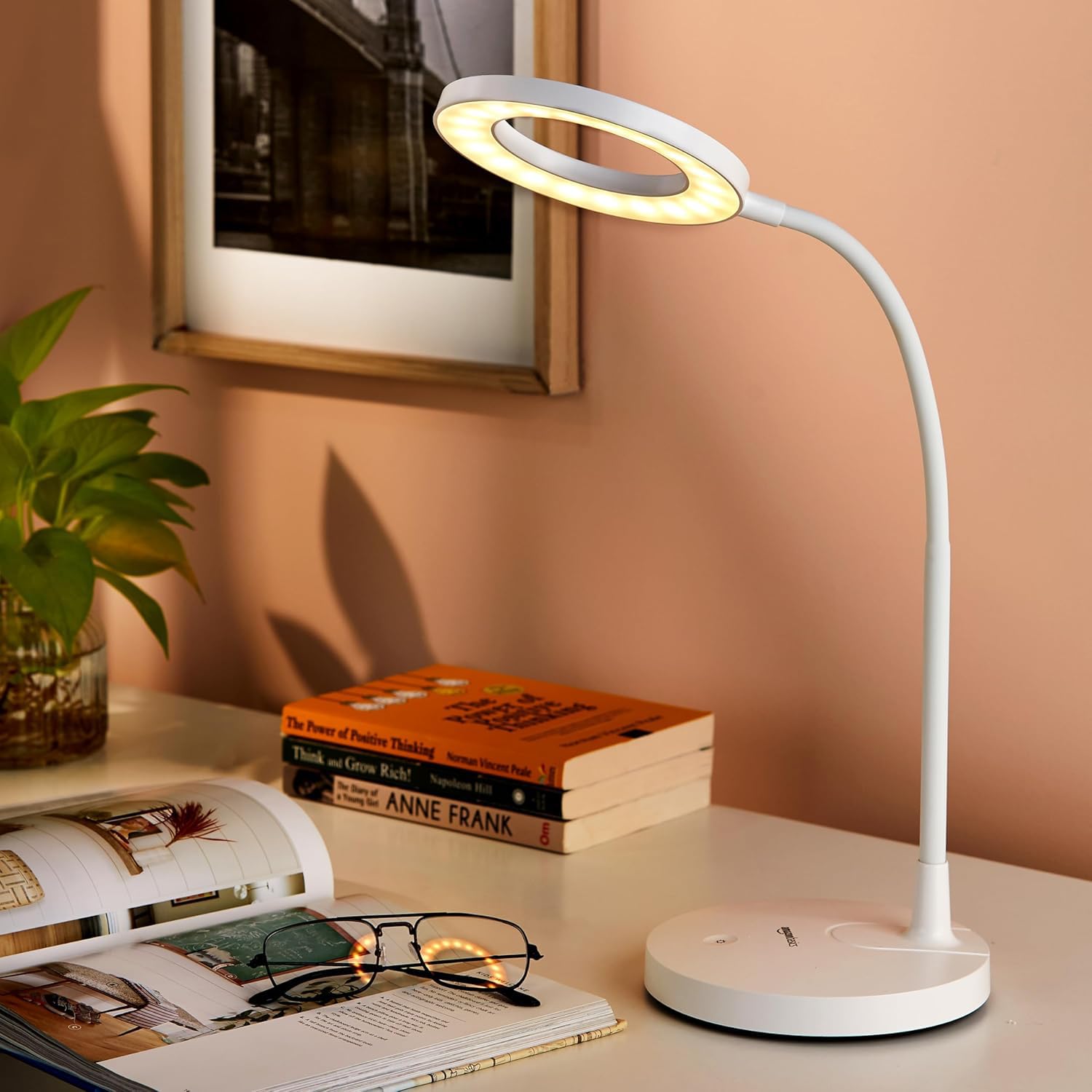 Amazon Basics 9W, Dimming Halo Rechargeable LED Table Lamp, 3 Colors (Cool Day Light, Neutral White and Warm White)