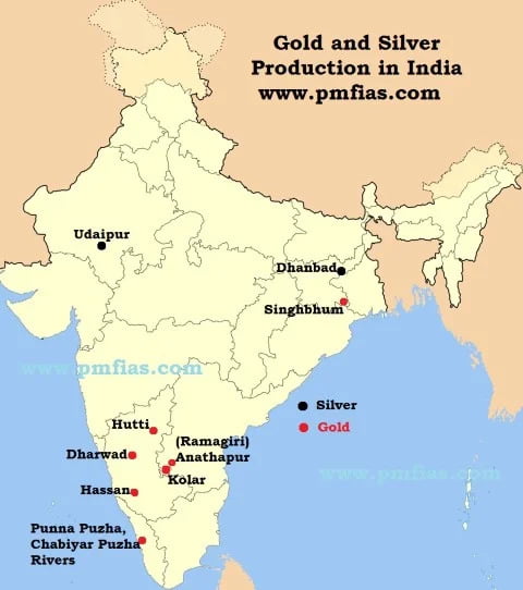 gold and silver production in India Map