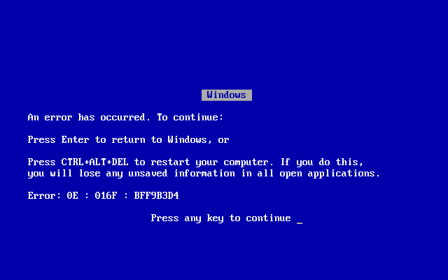 The Blue Screen of Death in Windows Me.