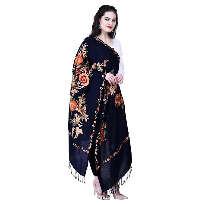 SWI WITH LABEL Women's Kashmiri Aari Embroidered Wool Stole