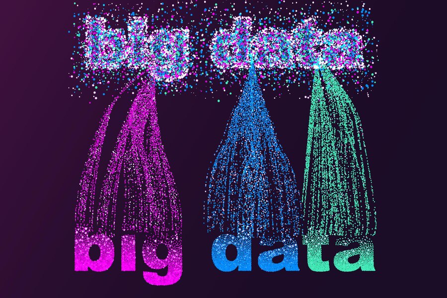 Big data visualization network. Futuristic infographics, 3d wave, virtual flow, digital sound, music. Vector abstract colorful big data information.
