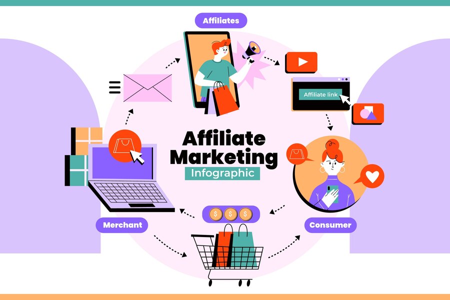 Hand drawn flat design affiliate marketing infographic