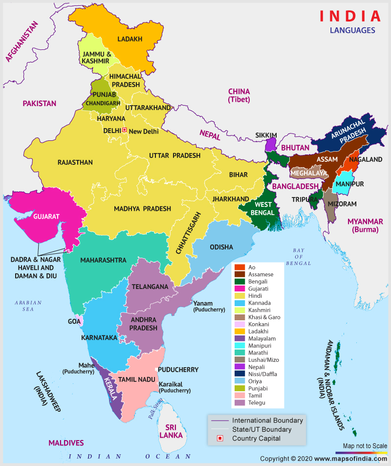 The Map showing the languages spoken by the People of Indian States