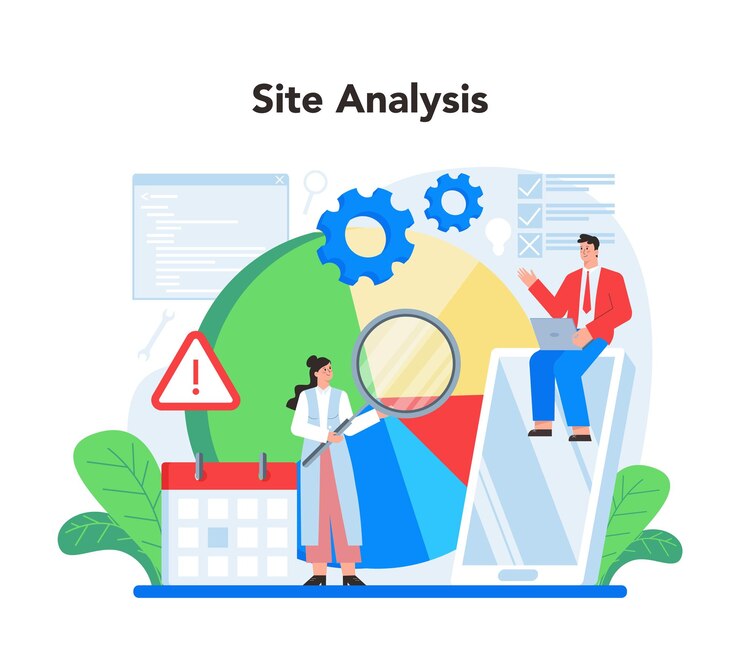 Website analyst concept Web page improvement for business promotion as a part of marketing strategy Website analysis to get data for SEO Isolated flat illustration