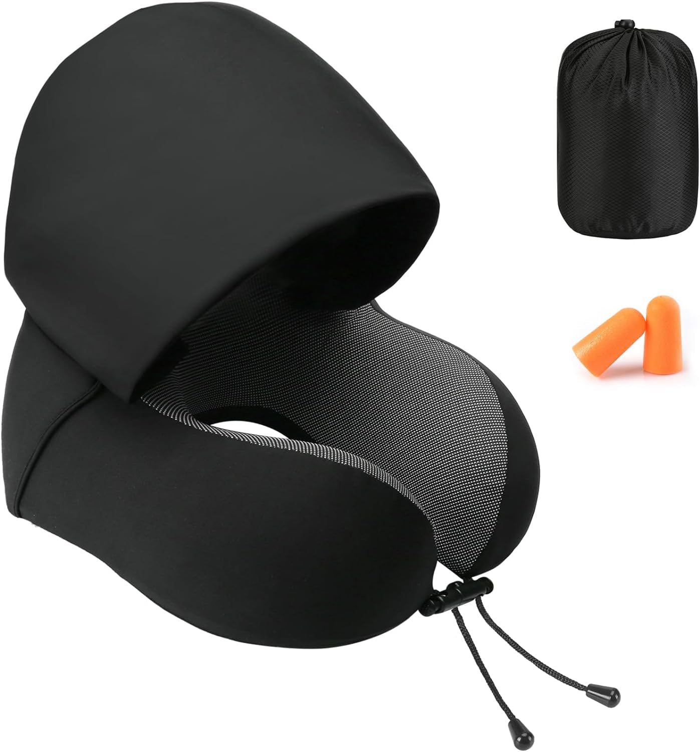 ADOFYS Travel Pillow for Neck Memory Foam, Hooded Travel Neck Pillow for Adults, Comfortable Neck Pillow for Travel with Hoodie, Flight Pillow, Airplane Pillow, Travel Cushion for Plane Car Train