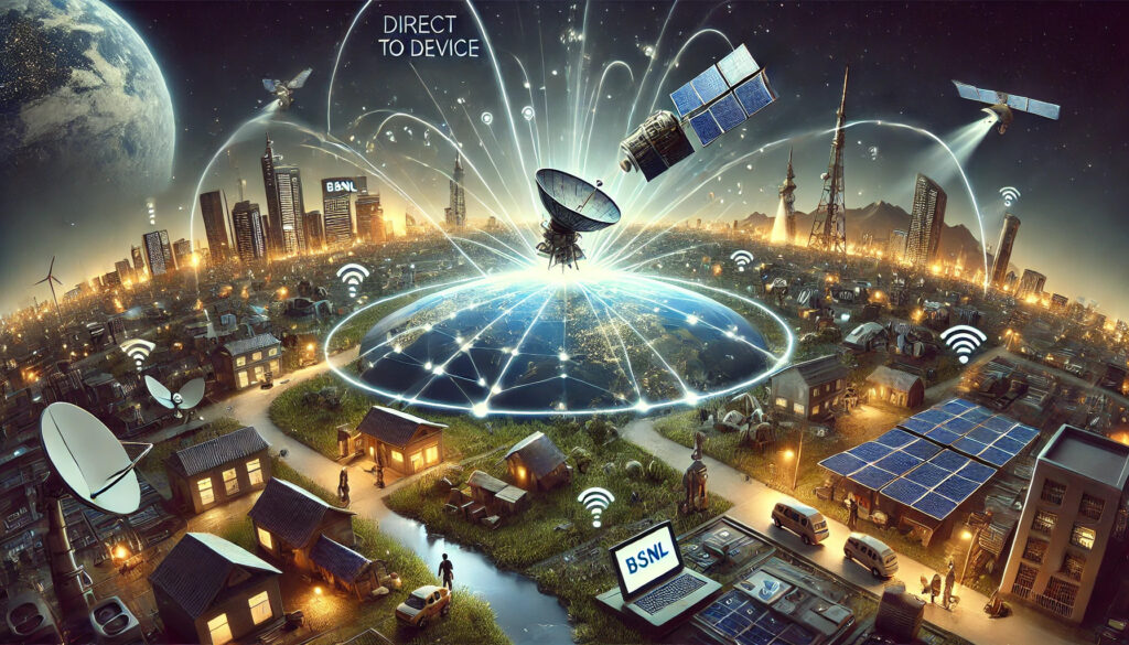 Here’s the illustration depicting BSNL's Direct to Device Satellite Service and its potential impact on internet connectivity across India. The image emphasizes the seamless connection provided by LEO satellites to diverse areas, from cities to remote villages. I hope it aligns with your vision!