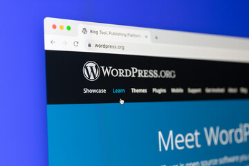 WordPress website on a computer screen. WordPress is a free and open-source content management system (CMS) based on PHP and MySQL