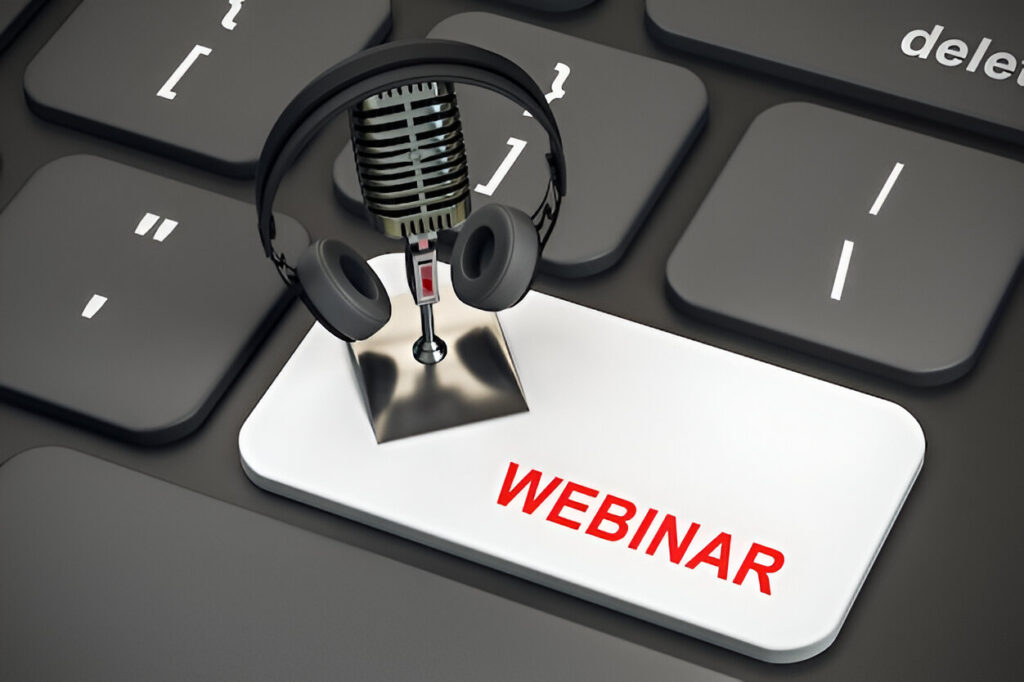 Closeup of white webinar button